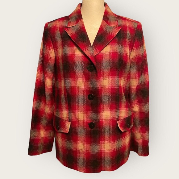 PENDLETON 49er Jacket 12 Wool Red Plaid Retro 50s Style Rockabilly Mod Pin Up - Picture 1 of 15
